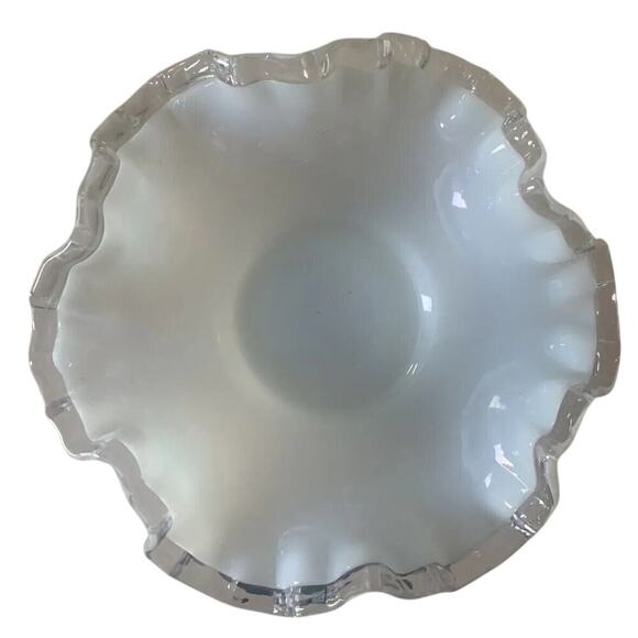 Fenton Style Opalescent Silver Crest White Glass Bonbon Candy Dish Vintage - Picture 6 of 11